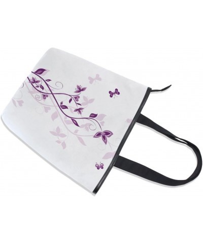 Tote Bag Abstract Purple Flowers Canvas Zippered Tote Handbag for Women with 2 Interior Pockets $12.41 Totes