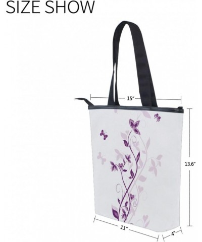 Tote Bag Abstract Purple Flowers Canvas Zippered Tote Handbag for Women with 2 Interior Pockets $12.41 Totes