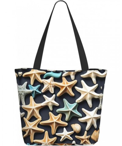 Seashell Starfish Tote Bag with Zipper for Women Inside Mesh Pocket Heavy Duty Casual Anti-water Cloth Shoulder Handbag Outdo...