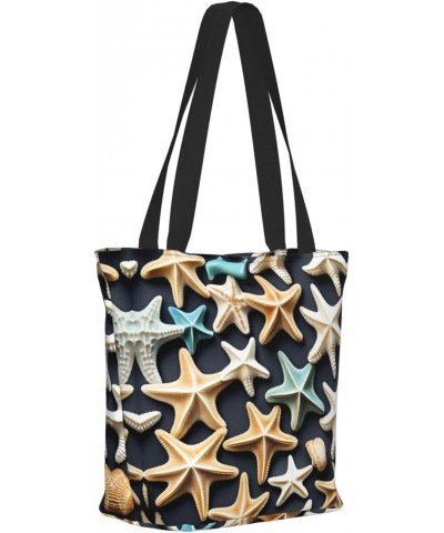 Seashell Starfish Tote Bag with Zipper for Women Inside Mesh Pocket Heavy Duty Casual Anti-water Cloth Shoulder Handbag Outdo...