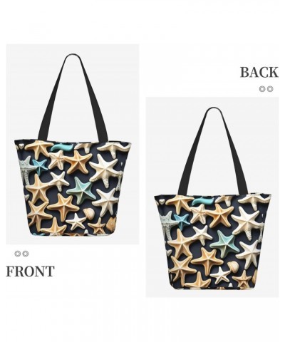 Seashell Starfish Tote Bag with Zipper for Women Inside Mesh Pocket Heavy Duty Casual Anti-water Cloth Shoulder Handbag Outdo...