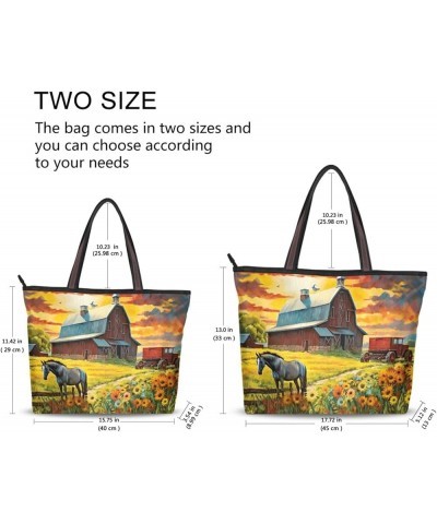 Women Tote Bags Horse Sunflower Top Handle Satchel Handbags Shoulder Bag for Shopping 20847747 Horse Sunflower $11.75 Satchels