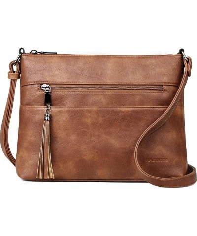 Crossbody Bags for Women, Lightweight Medium Crossbody Purse, Soft Leather Women's Shoulder Handbags with Tassel Mocha Brown ...