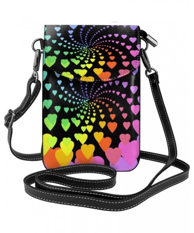 Rainbow Hearts Spiral Mini Crossbody Cell Phone Bag Women Small Crossbody Purse Shoulder Strap Wallet $13.62 Crossbody Bags