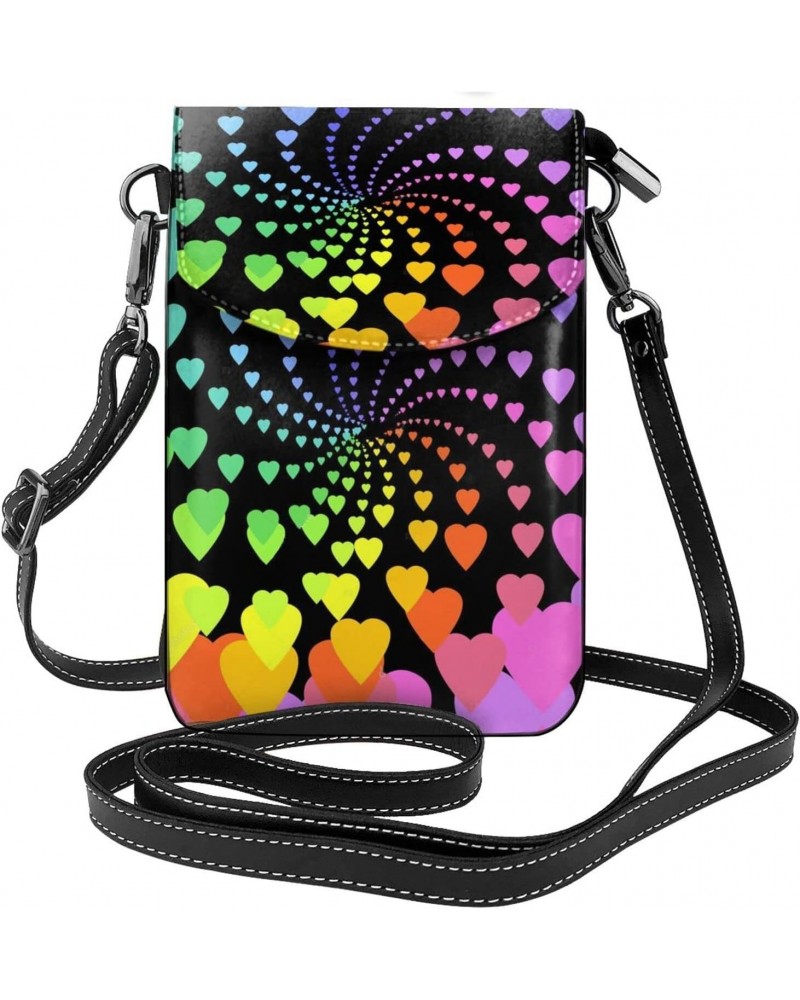 Rainbow Hearts Spiral Mini Crossbody Cell Phone Bag Women Small Crossbody Purse Shoulder Strap Wallet $13.62 Crossbody Bags