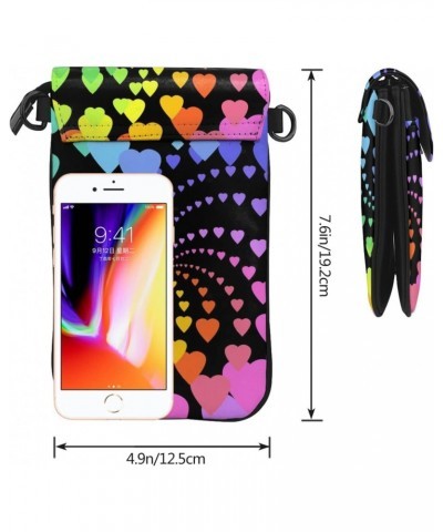 Rainbow Hearts Spiral Mini Crossbody Cell Phone Bag Women Small Crossbody Purse Shoulder Strap Wallet $13.62 Crossbody Bags