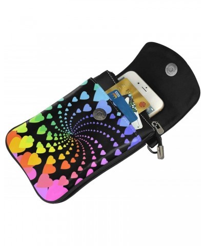 Rainbow Hearts Spiral Mini Crossbody Cell Phone Bag Women Small Crossbody Purse Shoulder Strap Wallet $13.62 Crossbody Bags