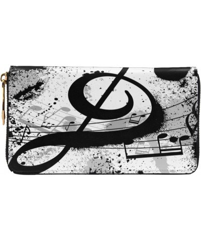 Long Handbag Purse Wristlet Bag Card Holder Wallet-Black Music Note Abstract Leather Wallet For Women Men $26.08 Wristlets