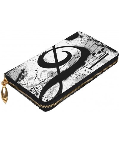 Long Handbag Purse Wristlet Bag Card Holder Wallet-Black Music Note Abstract Leather Wallet For Women Men $26.08 Wristlets