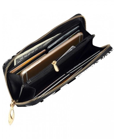 Long Handbag Purse Wristlet Bag Card Holder Wallet-Black Music Note Abstract Leather Wallet For Women Men $26.08 Wristlets