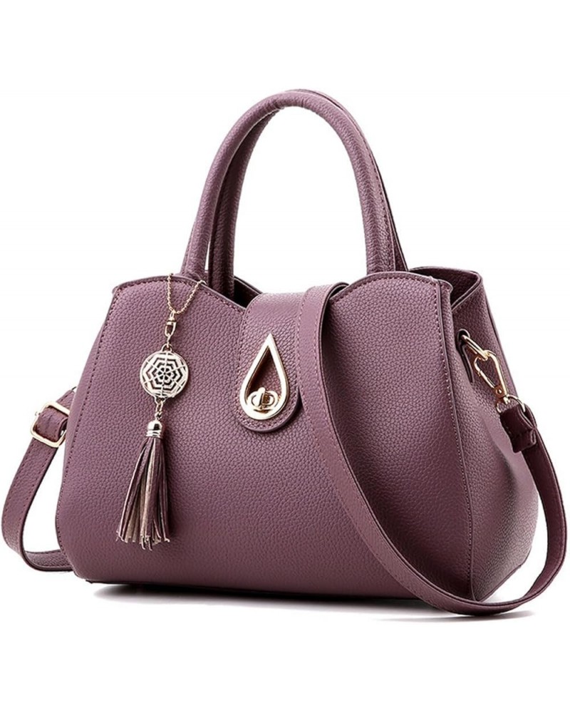 Womens Handbag Tote Cute Tassel Pendant Purse PU Leather Shoulder Bag Water Droplet Buckle Top-Handle Satchel Purple $41.76 T...