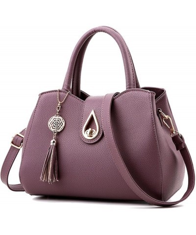 Womens Handbag Tote Cute Tassel Pendant Purse PU Leather Shoulder Bag Water Droplet Buckle Top-Handle Satchel Purple $41.76 T...