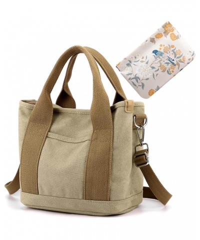 Small Tote Bag for Women with Compartments Pockets Zipper, Top Canvas Design, Hand Carry Crossbody Khaki $15.80 Totes