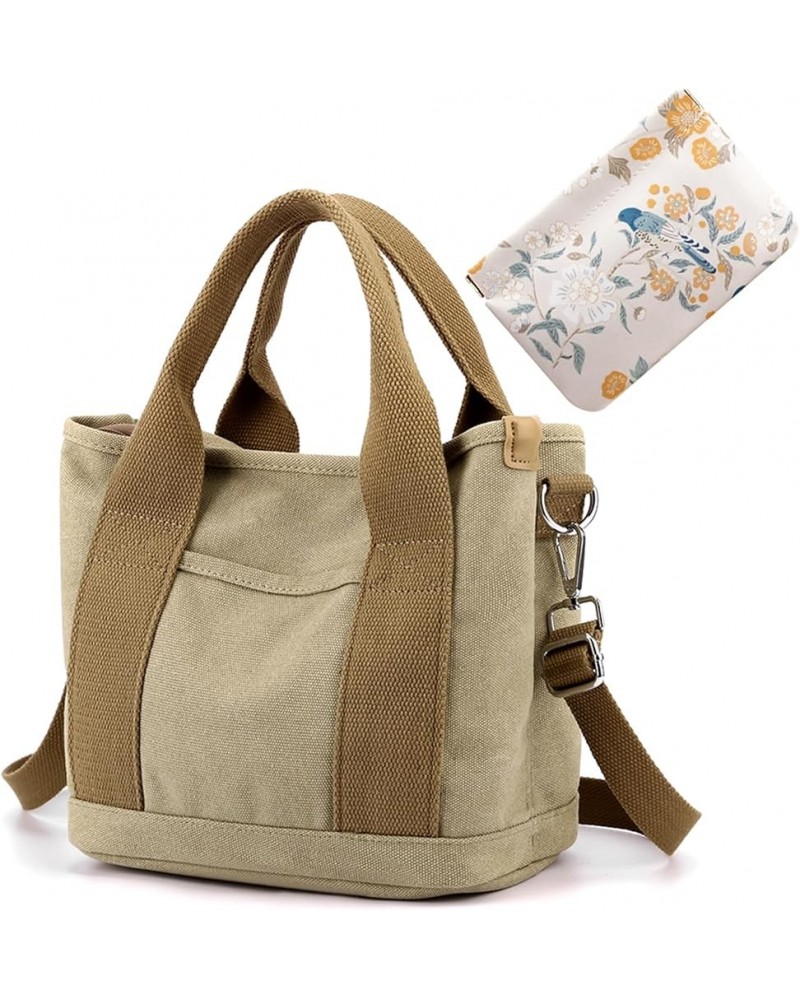 Small Tote Bag for Women with Compartments Pockets Zipper, Top Canvas Design, Hand Carry Crossbody Khaki $15.80 Totes