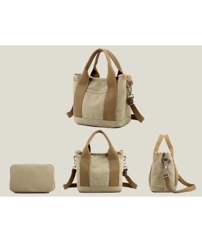 Small Tote Bag for Women with Compartments Pockets Zipper, Top Canvas Design, Hand Carry Crossbody Khaki $15.80 Totes