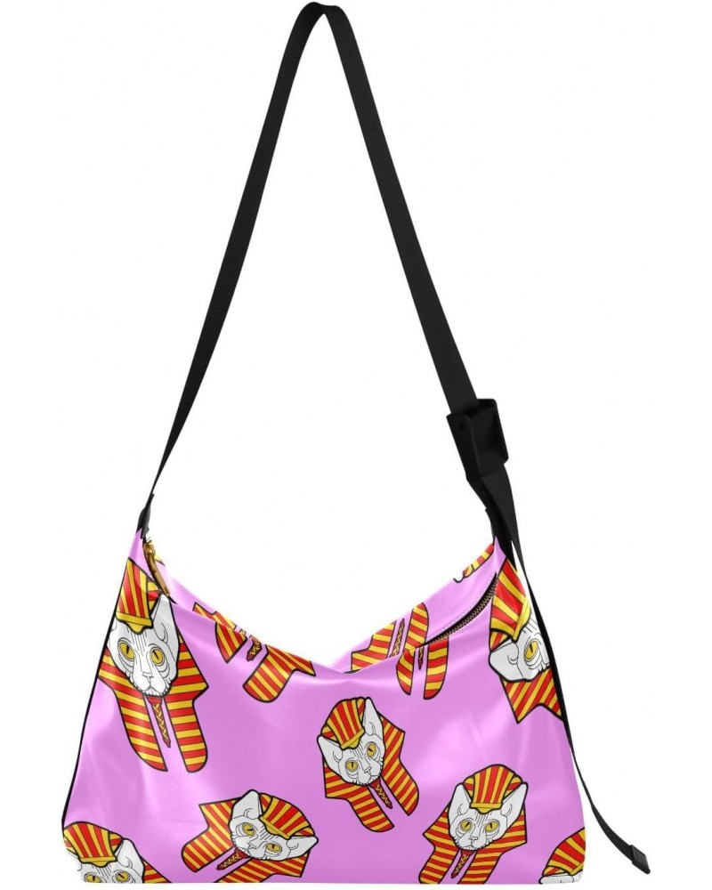 Ethnic Sphynx Cat Hobo Crossbody Bags for Women Leather Large Shoulder Bag Cross Body Trendy Womens Tote Bags Handbag for Tra...