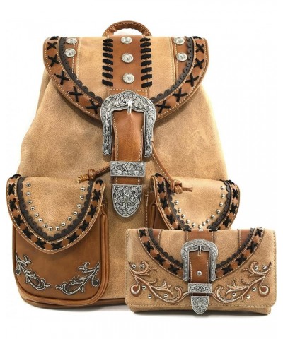 Trendy Western Rhinestone Leather Conceal Carry Top Handle Backpack Purse (Western Copper Backpack Wallet Set) Western Khaki ...