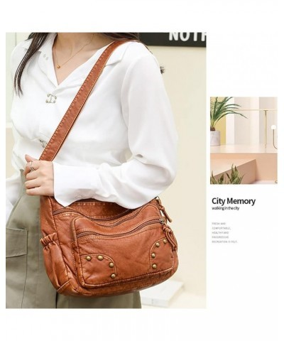 Crossbody Bag for Women Multi Pocket Shoulder Bag Medium Travel Purse Soft Washed Leather Satchel Blue Brown $27.74 Totes