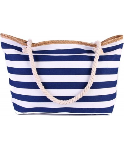 Canvas handbag striped fashion style cotton string portable bag Mori style women's shoulder bag Royal Blue $25.44 Totes