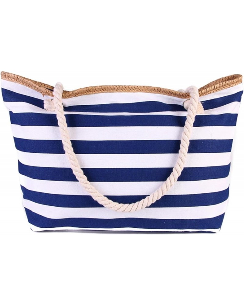 Canvas handbag striped fashion style cotton string portable bag Mori style women's shoulder bag Royal Blue $25.44 Totes