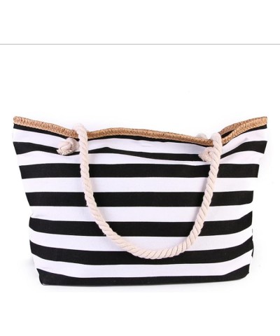 Canvas handbag striped fashion style cotton string portable bag Mori style women's shoulder bag Royal Blue $25.44 Totes