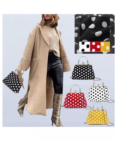 Floral Top Handle Handbag Chain Strap Women Kiss Lock Canvas Frame Shoulder Bag Black-polka-dot $23.39 Handbags