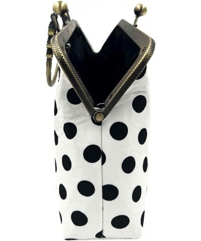 Floral Top Handle Handbag Chain Strap Women Kiss Lock Canvas Frame Shoulder Bag Black-polka-dot $23.39 Handbags