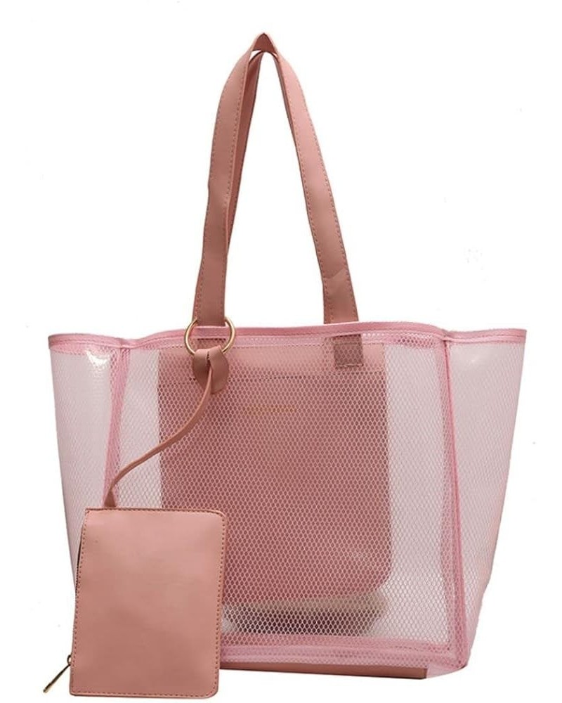 Large Candy Polka Color Clear Shoulder Bag 2 IN 1 Beach Totes Transparent Handbags With Interior Pocket For Women S1-pink $13...