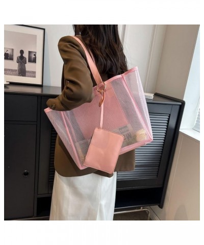 Large Candy Polka Color Clear Shoulder Bag 2 IN 1 Beach Totes Transparent Handbags With Interior Pocket For Women S1-pink $13...