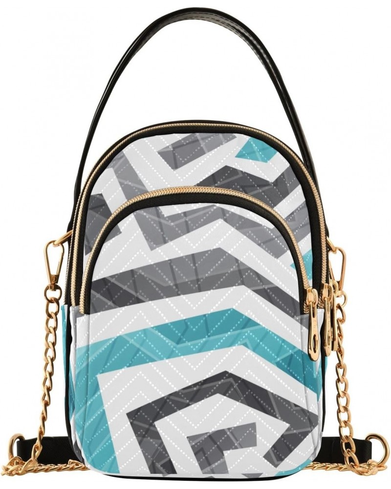 Women Crossbody Handbag Abstract Blue Curved Lines Pattern Quilted Chain Bag $12.22 Crossbody Bags