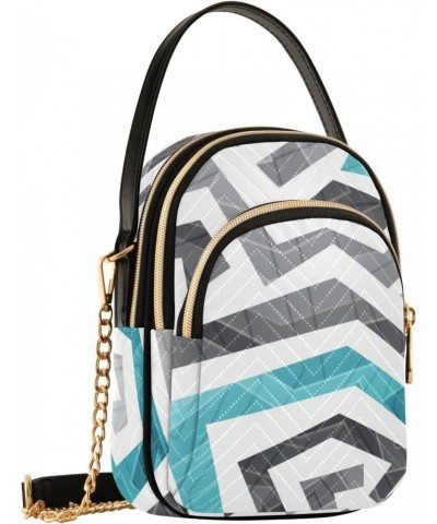 Women Crossbody Handbag Abstract Blue Curved Lines Pattern Quilted Chain Bag $12.22 Crossbody Bags