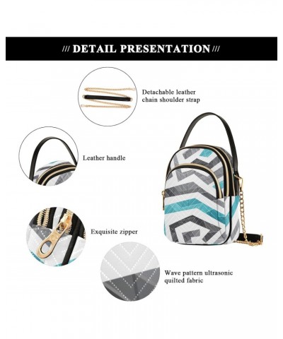 Women Crossbody Handbag Abstract Blue Curved Lines Pattern Quilted Chain Bag $12.22 Crossbody Bags