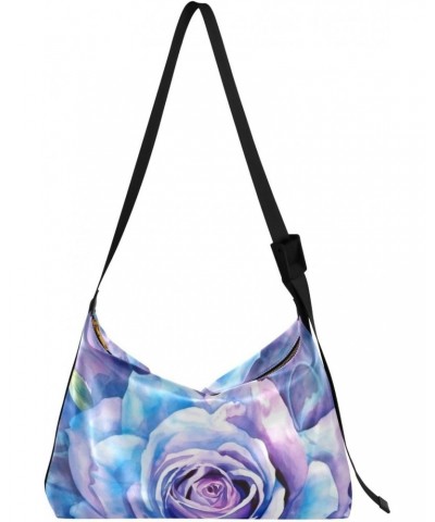 Watercolor Blue Rose Crossbody Bag Hobo Handbag Purse Fashion PU Leather Shoulder Bags for Women $20.05 Hobo Bags