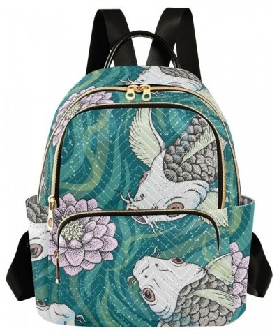 Backpack Purse for Women Traditional Japanese Carp Koi, Mini Fashion Backpack Oriental Fish Lotus Lightweight Casual Daypack ...