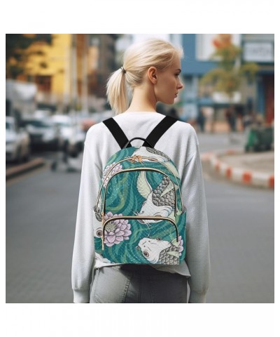 Backpack Purse for Women Traditional Japanese Carp Koi, Mini Fashion Backpack Oriental Fish Lotus Lightweight Casual Daypack ...