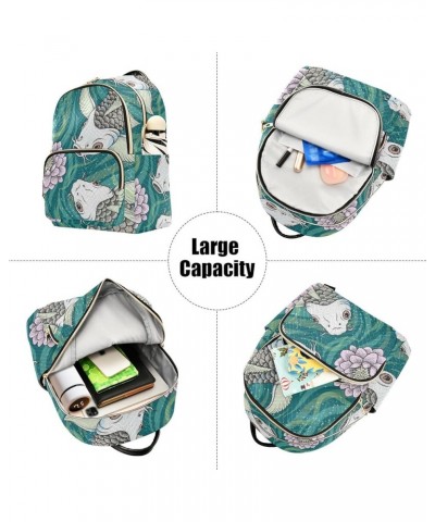 Backpack Purse for Women Traditional Japanese Carp Koi, Mini Fashion Backpack Oriental Fish Lotus Lightweight Casual Daypack ...