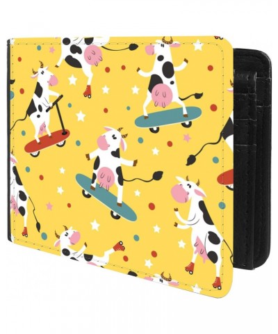 Unique Desige Pattern - Funny pattern with funky cows on skates and kick scooters, Slim Front Pocket Wallet Billfold RFID Blo...