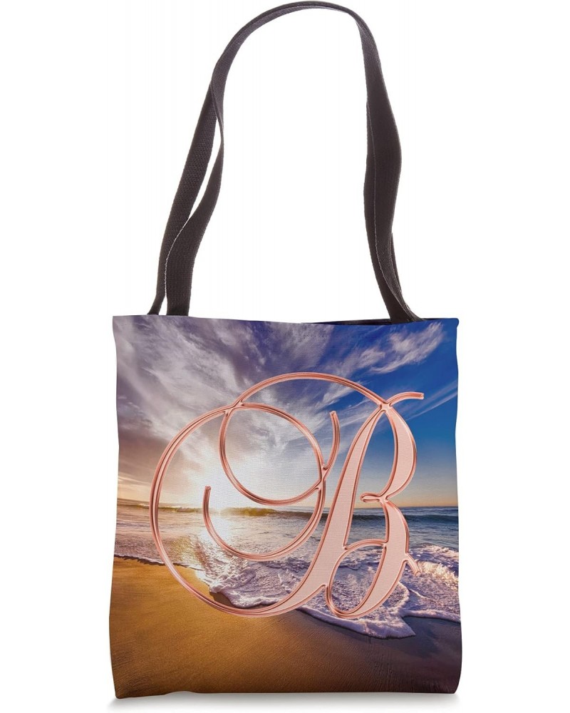 B Rose Beach Ocean Sunset Sand Wave Initial Letter Name Tote Bag $10.05 Totes