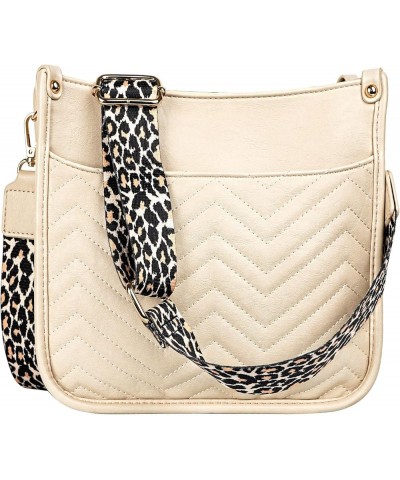 Women's Crossbody Shoulder Bag with Leopard Guitar Strap,Vegan Faux Leather Purse Handbag Bucket Tote Bag Stripe Beige $17.59...