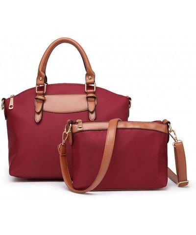 Women's 2Pcs Set Soft Shoulder Bag Oxford Large Capacity Zipper Handbag (red) Red $48.40 Totes