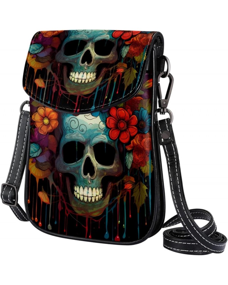 Faux Leather Crossbody Bag for Women, Messenger Bag, Shoulder Bag, flower leaf and skull $15.03 Crossbody Bags