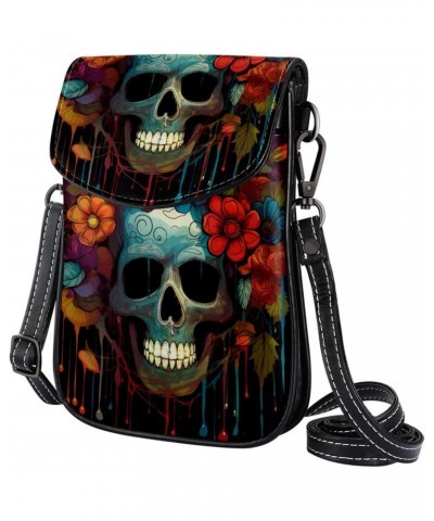 Faux Leather Crossbody Bag for Women, Messenger Bag, Shoulder Bag, flower leaf and skull $15.03 Crossbody Bags