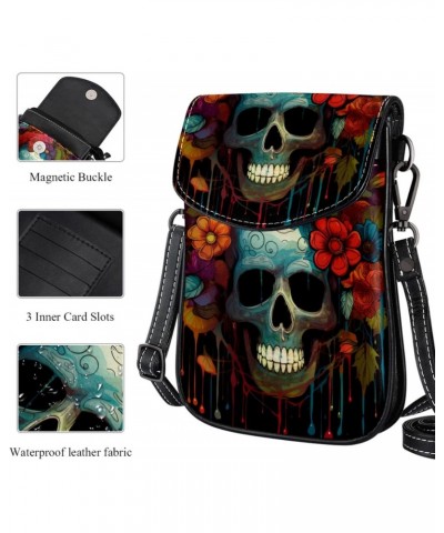 Faux Leather Crossbody Bag for Women, Messenger Bag, Shoulder Bag, flower leaf and skull $15.03 Crossbody Bags