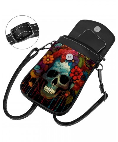 Faux Leather Crossbody Bag for Women, Messenger Bag, Shoulder Bag, flower leaf and skull $15.03 Crossbody Bags