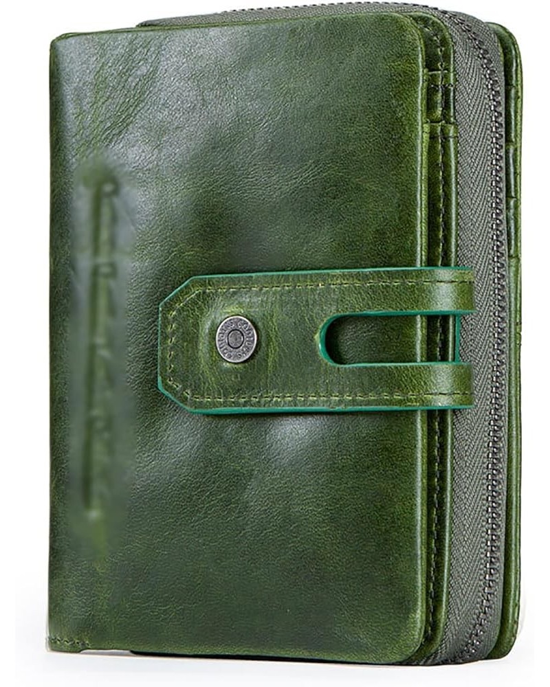 Women Leather Wallet, Casual Buckle Ladies Wallet Genuine Leather Multifunctional Coin Purse for Gift Giving Daily Life Green...