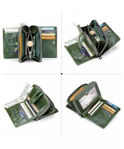 Women Leather Wallet, Casual Buckle Ladies Wallet Genuine Leather Multifunctional Coin Purse for Gift Giving Daily Life Green...