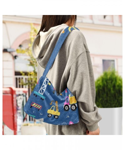 Women Boho Handbag Construction City Truck Cartoon Underarm Bag Tote Bag Shoulder Bag Crossbody Bag Fluffy Cell Phone Purse P...