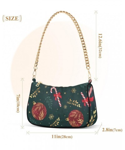 Small Chain Shoulder Bag for Women Christmas Red Balls Pine Branches Hobo Handbags Tote Clutch Bag Ladies Crossbody Bag Purse...