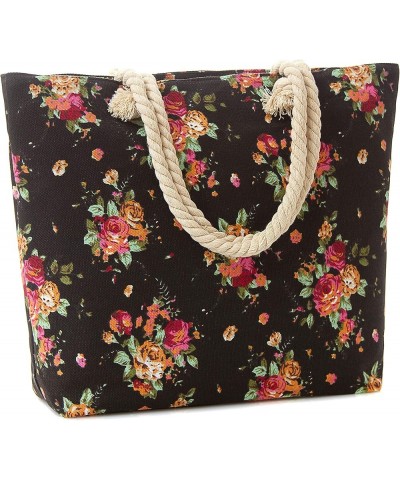 Tote Bag, Travel Tote Bag, Water Resistant Beach Bag Black Floral $9.64 Luggage