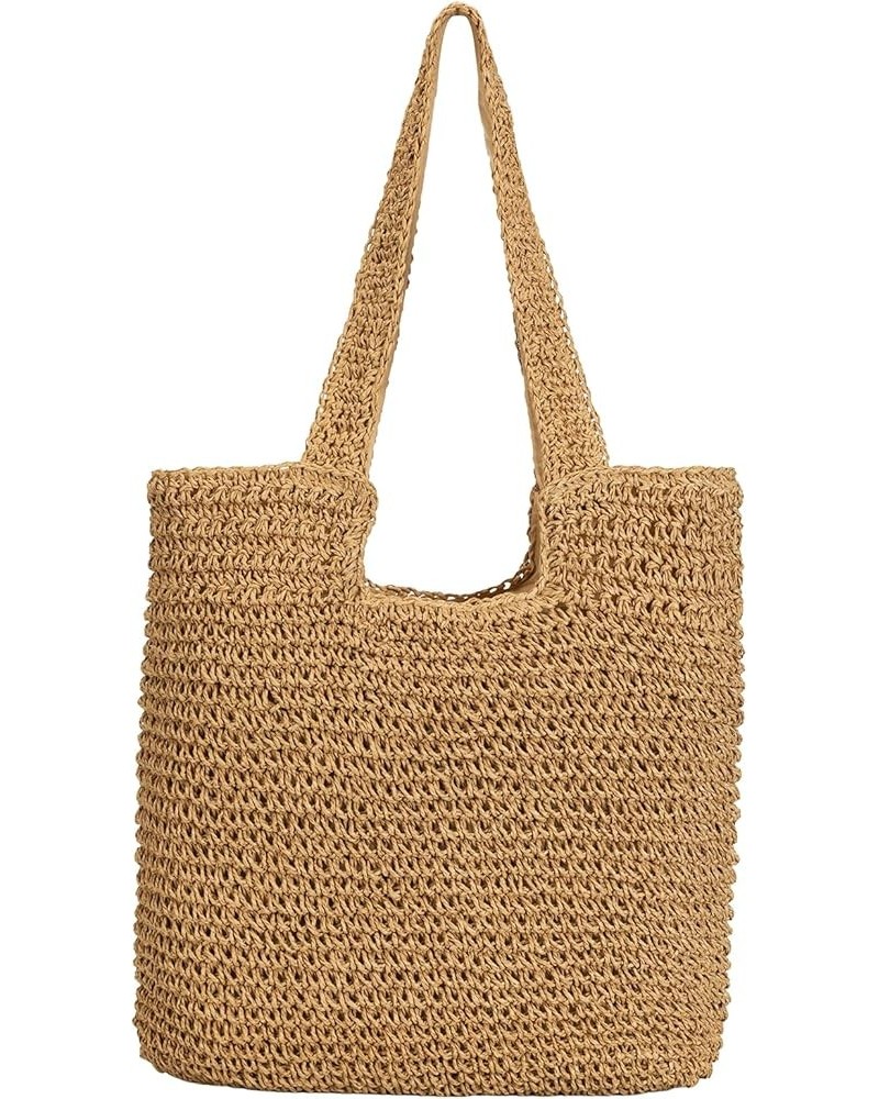 Straw Handbag Clutch Chic Envelop Woven Beach Bag Natural Rattan Straw Bag Summer Straw Clutch for Travel C Camel $18.28 Shou...